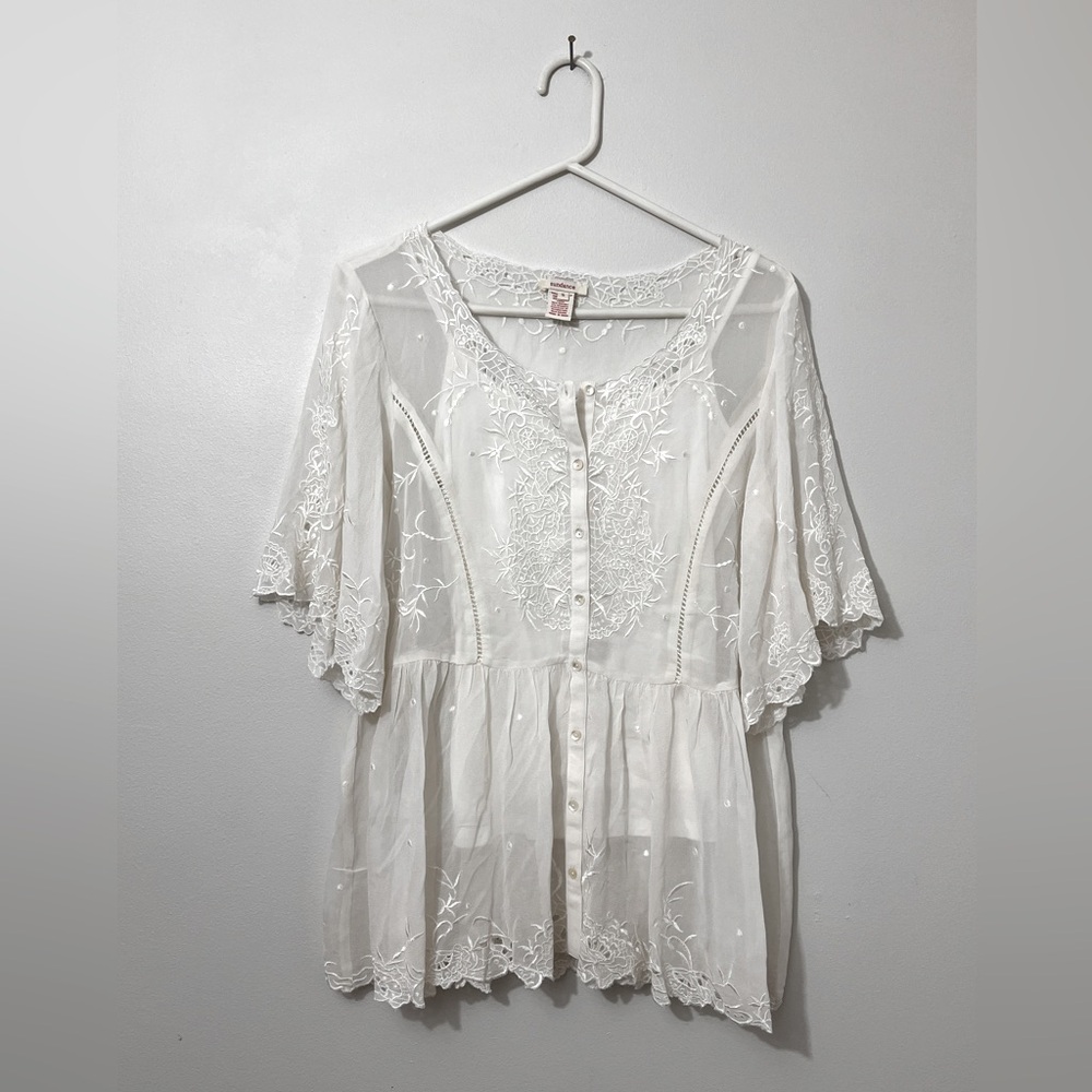 Sundance Small Silk embroidered top White Boho